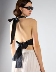 Open Tie Back Halter Top - Black