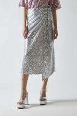 Silver-Sequin Wrap Midi-Skirt