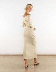 Light-Stone Bardot-Knitted Midi-Dress
