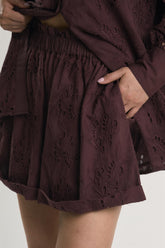 Deep Burgundy Cut Work Shorts