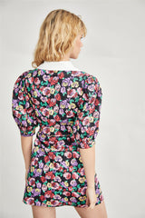 Multi Graphic Rose White Shirt Mini-Dresses