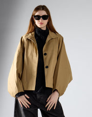 Raglan Sleeve Crop Coat - Beige