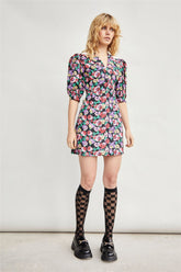 Multi Graphic Rose White Shirt Mini-Dresses