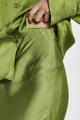 Dark-Apple Green Bias-Cut Midi-Skirt