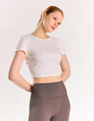 Off White Rib Open Tie Back Crop Top