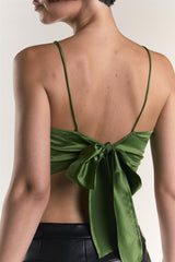 Dark Green Satin Back Tie Crop Top