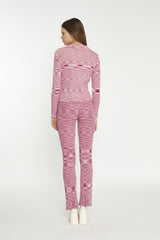 Red Pink Space Dye Flared High-Waist-Trousers