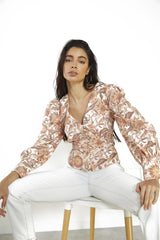 Multi-Sunflower V-Neck Button Up-Top