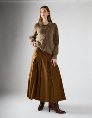 Deep Olive Pleated Midi Skirt