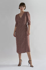 Maroon Ditsy Floral V Neck Midi Dresses