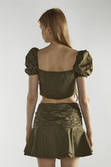 Khaki Square-Neck Crop-Top