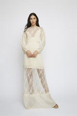 Champagne Lace-Detail Maxi-Dress