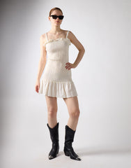 Frill Short Square Neck Dress - Off White