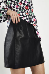 Black-PU A-Line Mini-Skirt