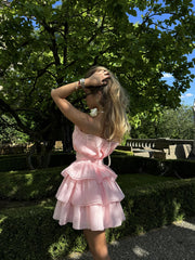Light Pink Frill- Layered Mini-Dress