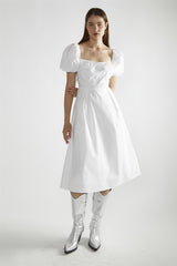 White Square-Neck Midi-Dress