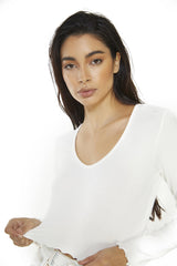 V-neck Rib Cropped Top - Off White