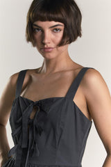 Dark Grey Midaxi Dress with Bow Front