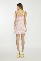 Pink-Yellow-Bunch-Floral Sleeveless Mini-Dress