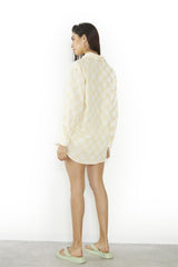 Sunflower-Check Collared Long Sleeve-Top