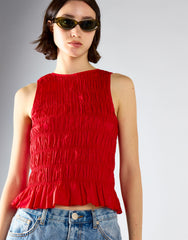 Red Shirring Vest Top