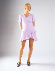 Broderie Wrap Mini Dress - Lilac