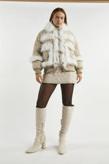 Tie Front Fur Lined Jacket - Stone White