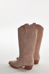 Baby-Pink Studded Cowboy Knee-High-Boots