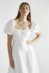 White Square-Neck Midi-Dress