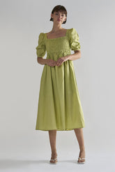 Pistachio Square Neck Short Sleeve Midi Dresses