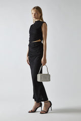 Black-Glitter Ruched Midaxi-Skirt