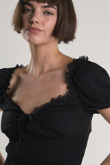 Black Puff-Sleeve-Babydoll Crop-Top