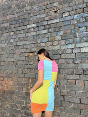 Multicolour-Patchwork Cut-Out-Bodycon Mini-Dress