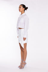 White-Sequin Asymmetric-Drape Mini-Skirt