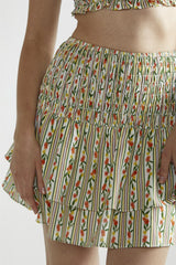 Stripe-Ditsy Linen RaRa Mini-Skirt