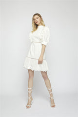 White Broderie Tie Back Mini Dress