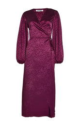 Plum Leopard-Jacquard Tie-Waist Maxi-Dress