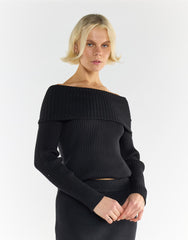 Bardot Off Shoulder Jumper in Black