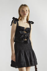 Black Shirred Layered Mini-Skirt