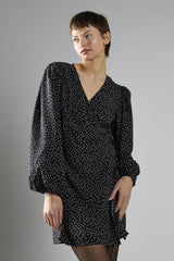 Black Polka Dot Wrap Mini Dress
