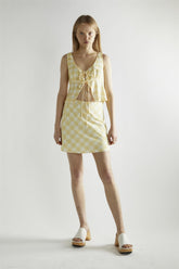 Yellow Ombre-Check V-Neck Crop-Top