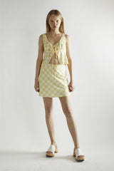 Yellow Ombre-Check V-Neck Crop-Top