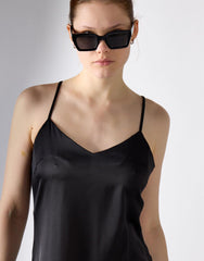 V-neck Open Back Midi Dress - Black Sateen