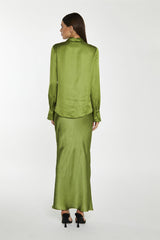 Dark-Apple Green Bias-Cut Midi-Skirt