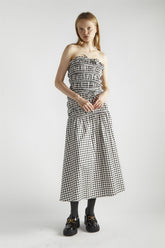 Black White Gingham-Print Bardot Crop-Top