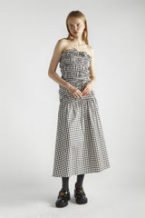 Black White Gingham-Print Bardot Crop-Top