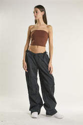 Brown Rib Bandeau Crop-Top