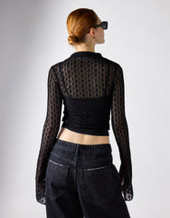 Long Sleeve Collar Top - Black Lace