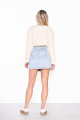 Light Bleach Stonewash Denim Button Mini-Skirt