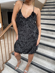 Black Plunge Midi-Dress